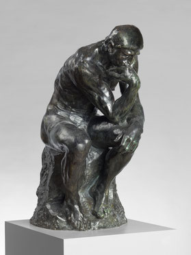 Photo de la statue Le Penseur, moyen modèle, taille originale d'Auguste Rodin, 1881-1882/1967, Bronze, fonte au sable, 71,5x40x58cm.  - Agrandir l'image, fenêtre modale