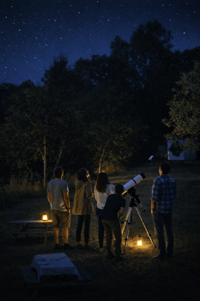 des visiteurs sont en train de regarder les étoiles dans le bocage - Agrandir l'image, fenêtre modale